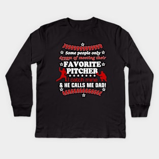 Baseball Dad Pitcher Catcher Father Son Kids Long Sleeve T-Shirt